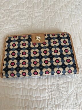 Spartina 449 Floral Wallet in Navy, Cream & Pink with Tan Trim